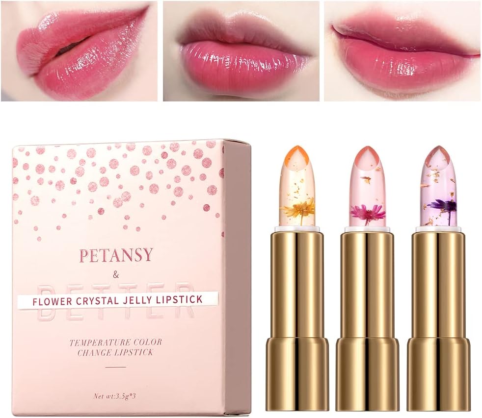 Crystal Jelly Flower Lipstick Set – 3 Pack Temperature-Changing Moisturizing Lip Balm