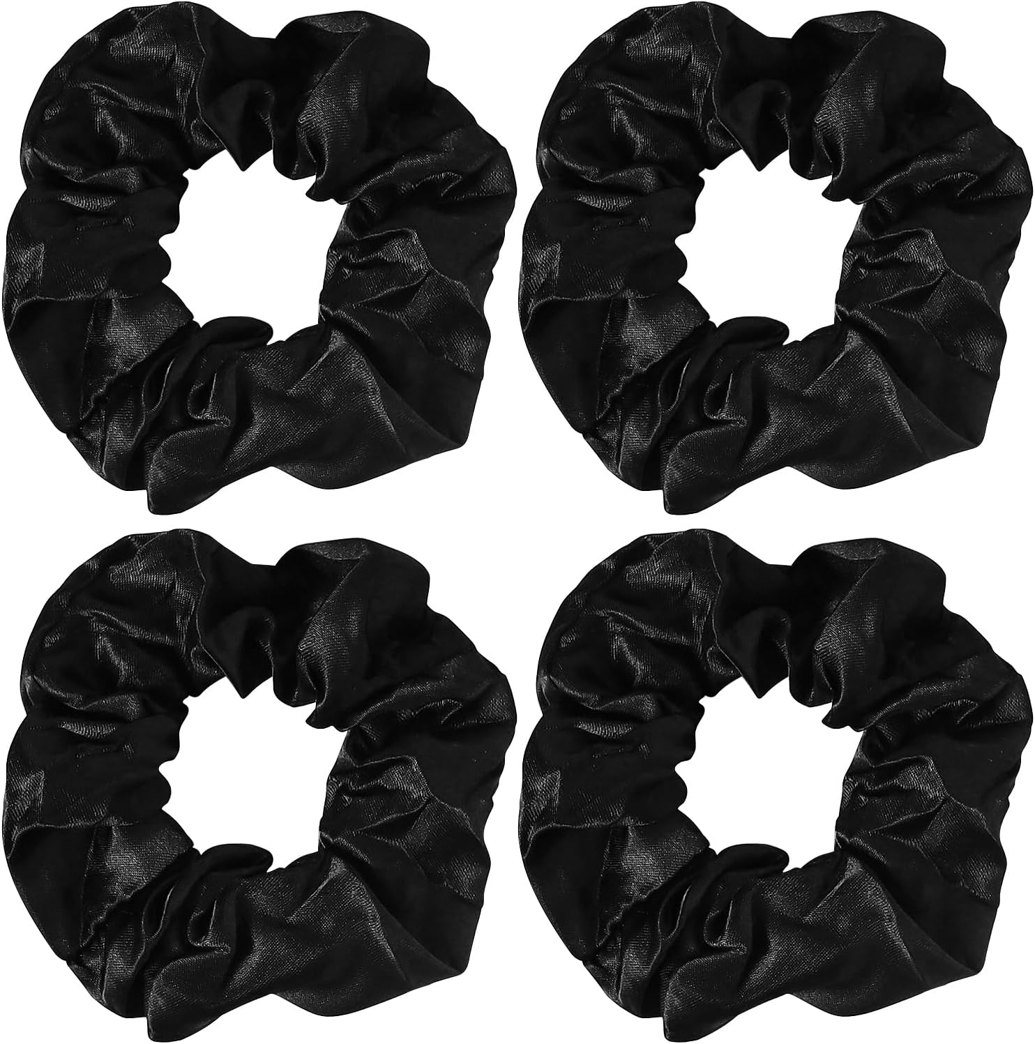 Black Satin Silk Stretch Scrunchies, Soft Elastic Hair Bands, 4-Piece Set