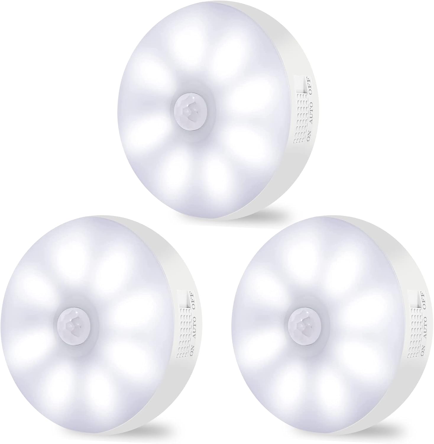 Motion Sensor LED Wall Lights, Rechargeable Wireless Indoor Night Lights, 6000K, 3-Pack