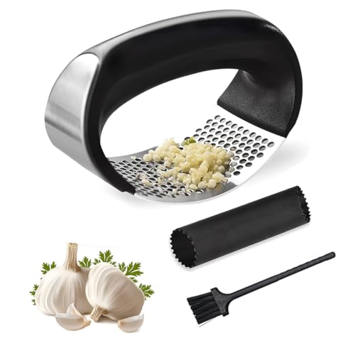 Easy-Squeeze Garlic Rocker – Stainless Steel Garlic Press for Crushing, Mincing & Chopping