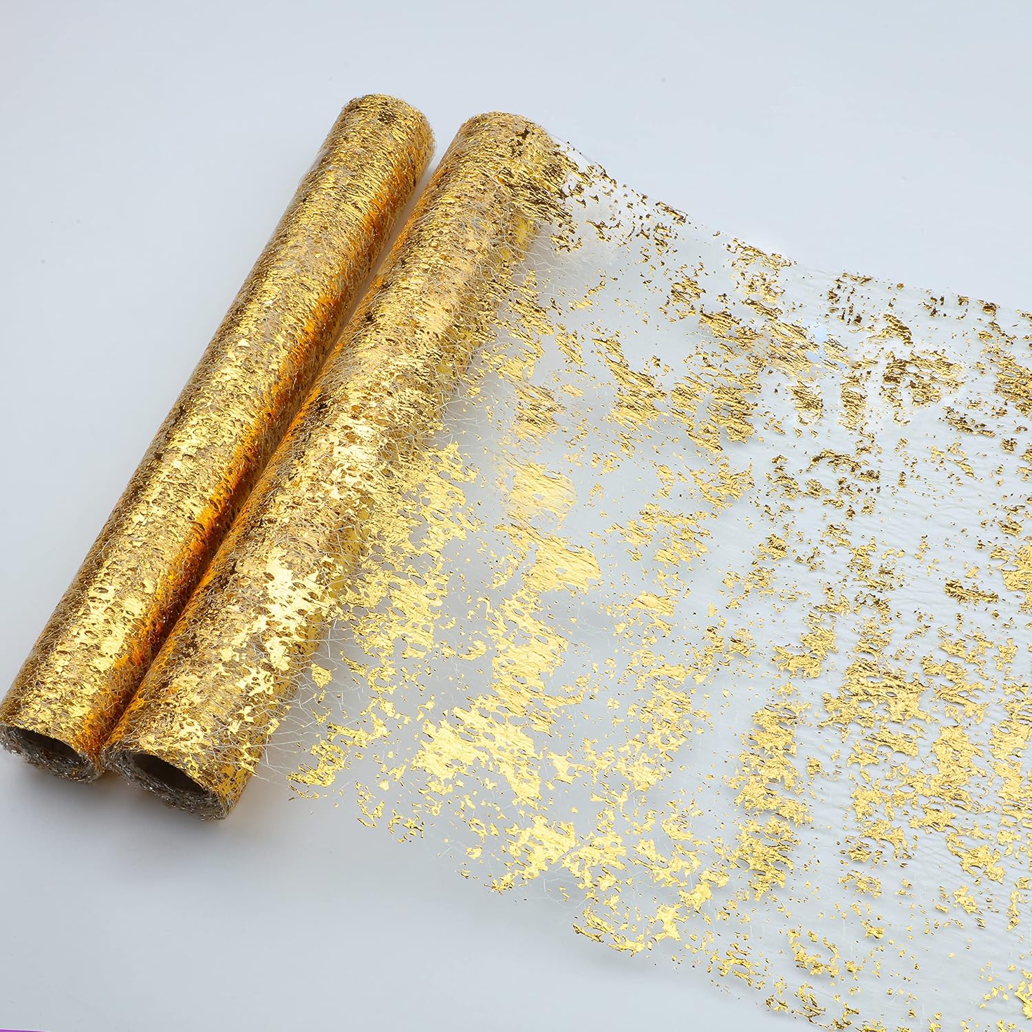 Gold Sequin Table Runner Set – Metallic Foil Mesh Decoration, 11" x 108", 2 Pieces