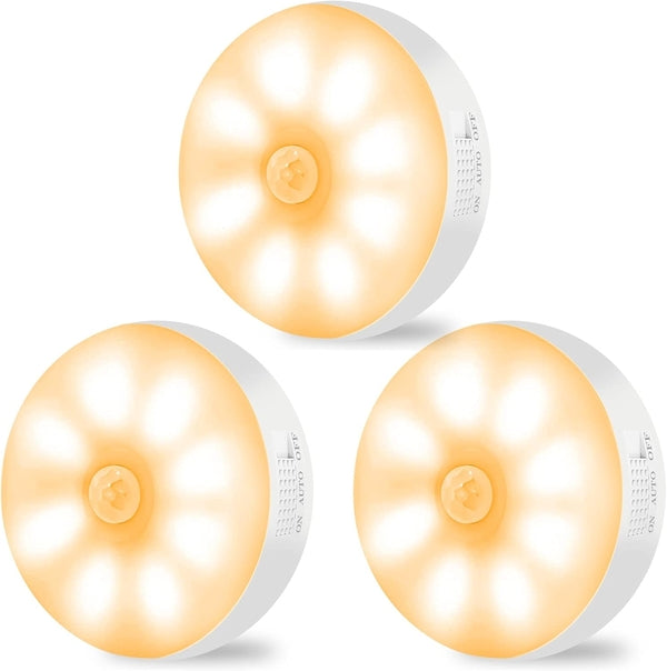 Motion Sensor LED Wall Lights, Rechargeable Wireless Indoor Night Lights, 6000K, 3-Pack