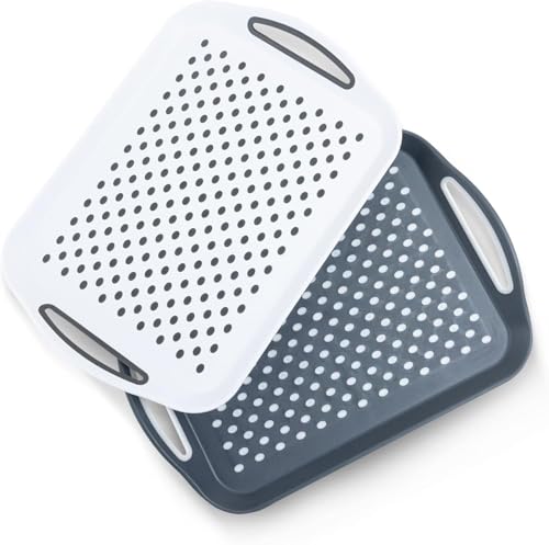Multi-Purpose Serving Trays 2 Pack – Plastic Tea & Breakfast Trays with Non-Slip Surface