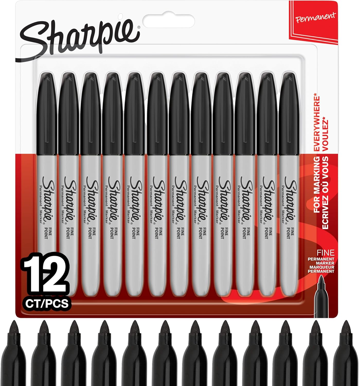 Permanent Markers Fine Point – Black Ink Marker Pens, 12 Pack