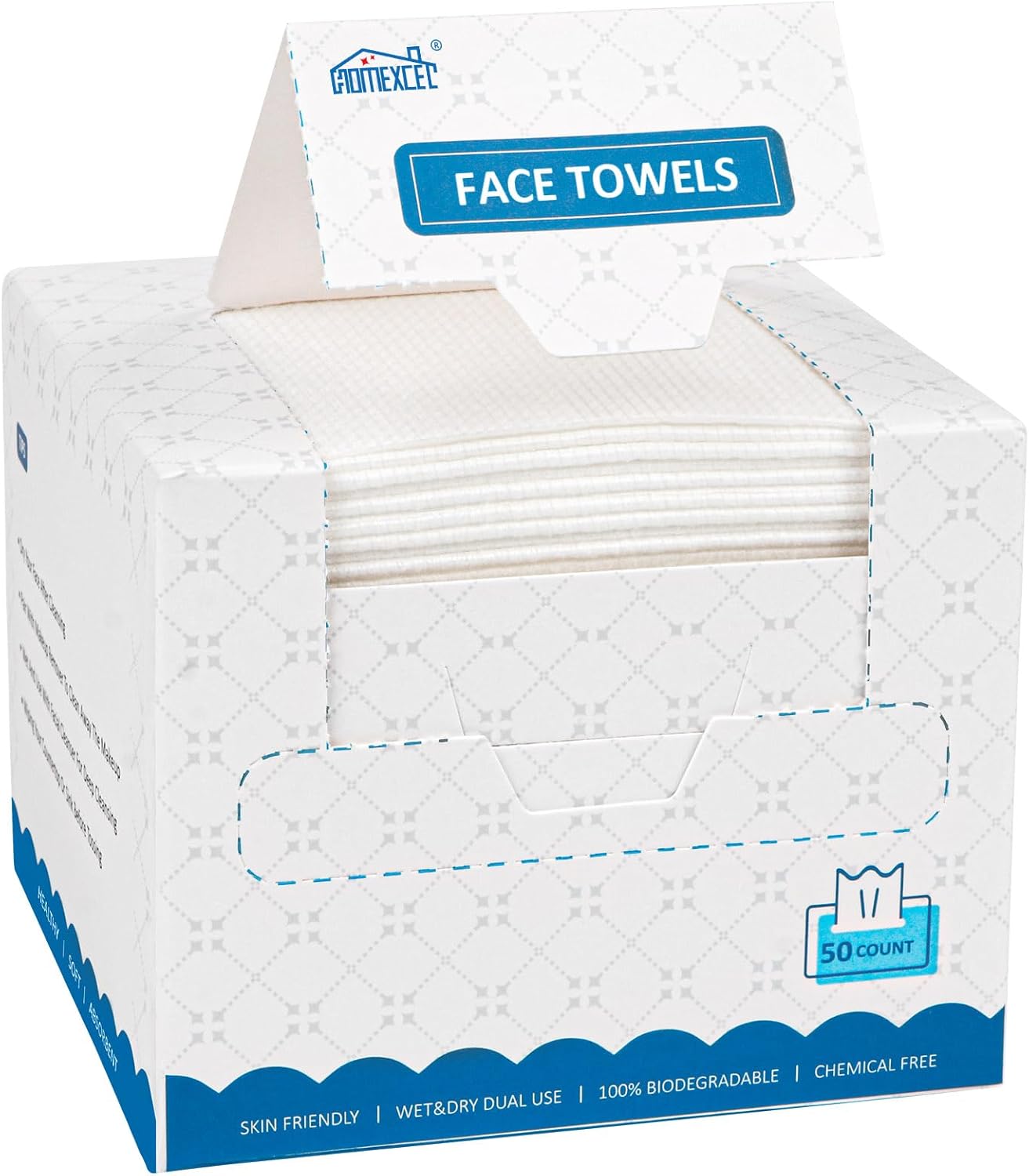 Disposable Face Towels – Biodegradable Makeup Remover & Cleansing Cloths, 20 × 20 cm, 50 Count