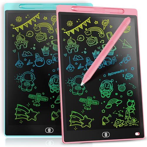 2 Pack 12-Inch LCD Drawing Tablets – Colorful Erasable Writing Boards for Kids, Blue & Pink