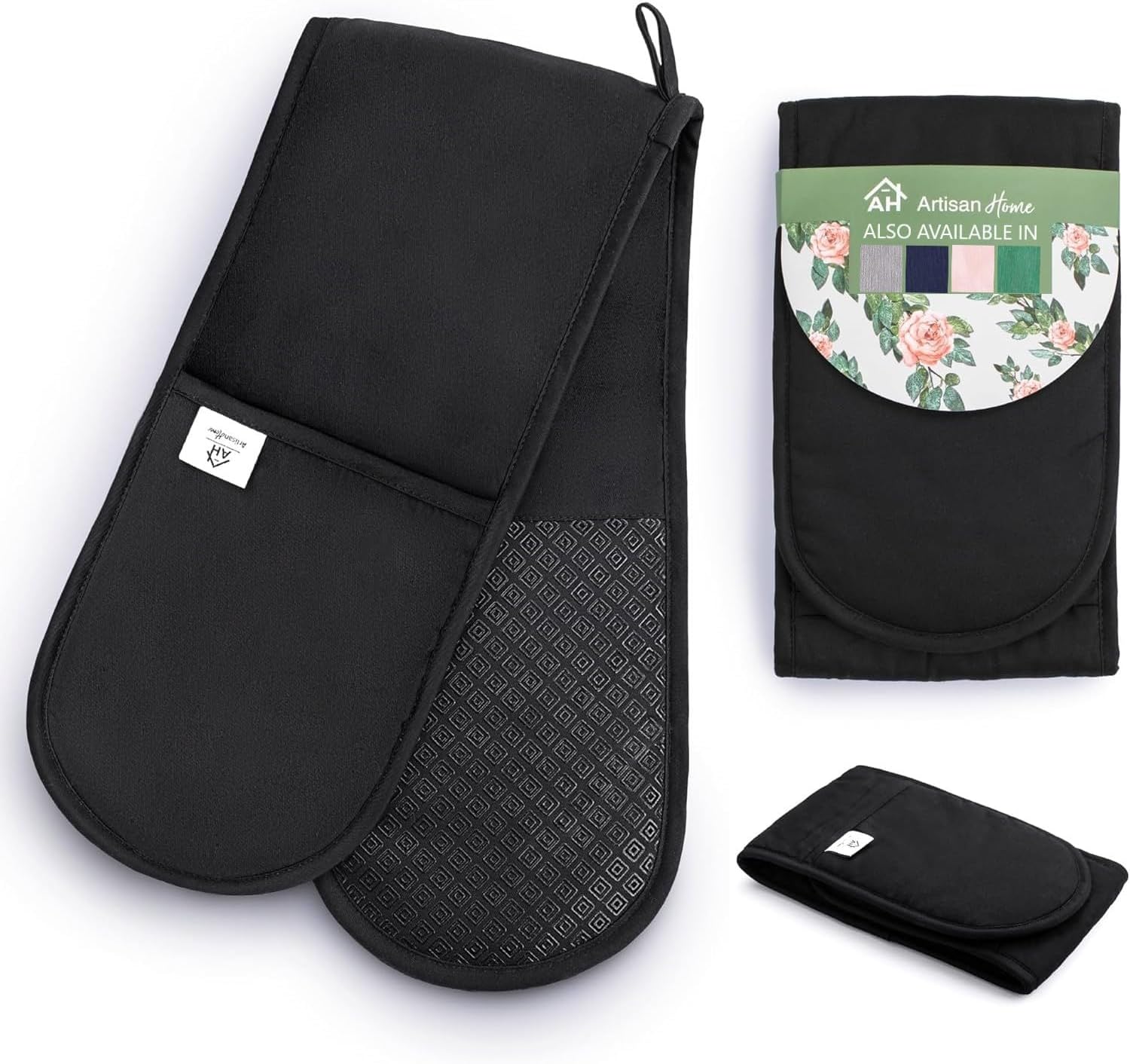 Premium Double Oven Mitts – Thick Silicone Grip Oven Gloves for Kitchen & BBQ Handling