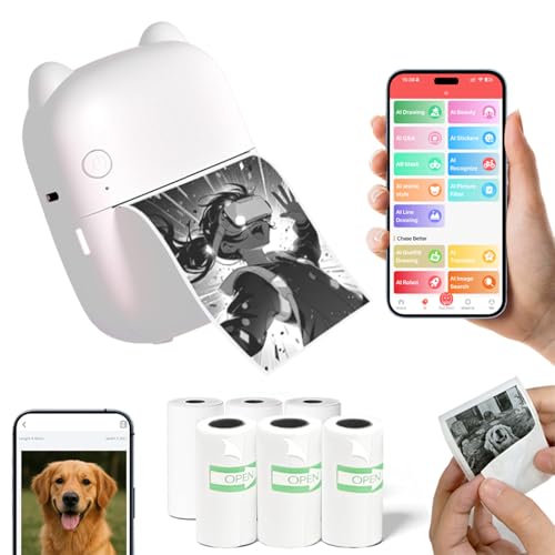 AI Mini Sticker Printer – Bluetooth Thermal Phone Printer with Voice-to-Image Generation (3 Rolls)