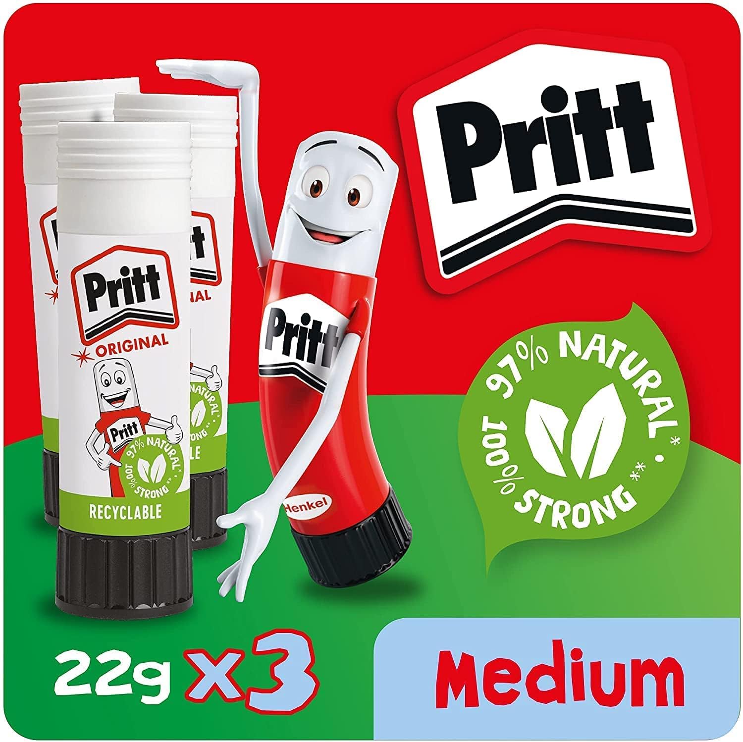 Glue Stick Craft Adhesive, Safe & Child-Friendly School and Office Glue, 22 g, 3-Pack