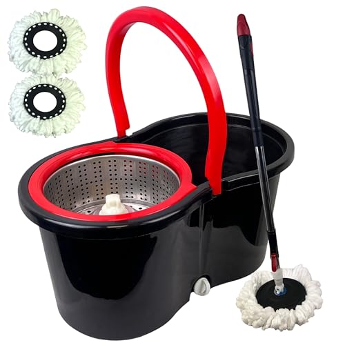 Microfibre Spin Mop and Bucket – Adjustable Handle Floor Cleaning Set with Spin Dry System