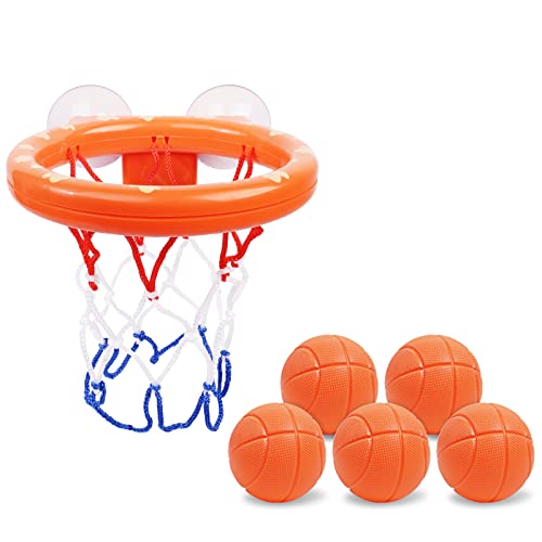 Baby Bath Toys – Bath Basketball Hoop; 5 Balls Set with Strong Suction Cup (3 onwards)
