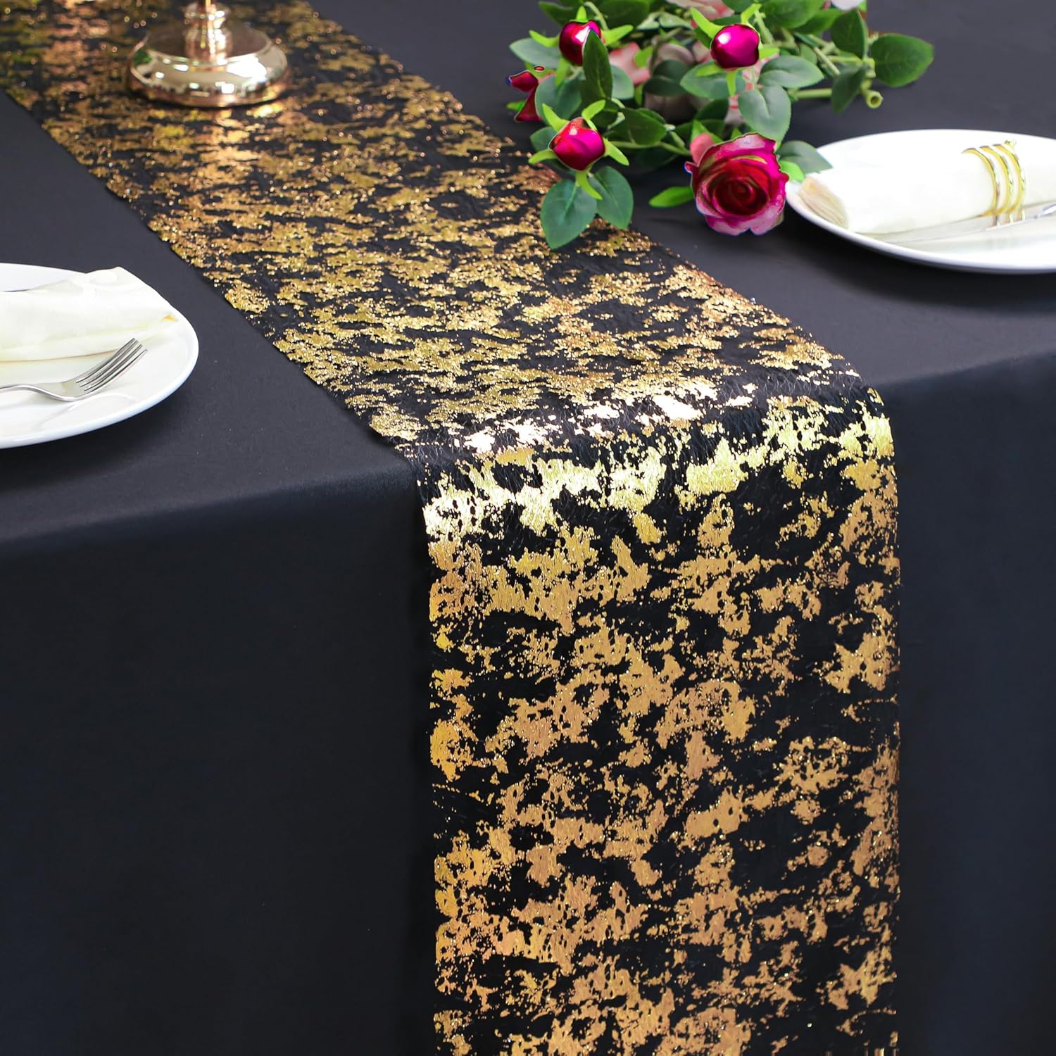 Gold Sequin Table Runner Set – Metallic Foil Mesh Decoration, 11