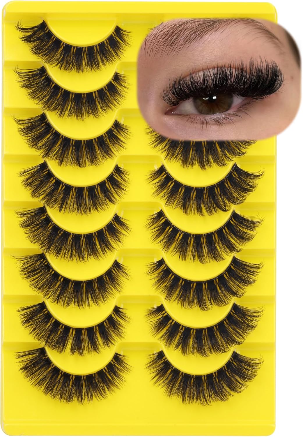 Cat Eye False Eyelashes D Curl Russian Strip Lashes, Fluffy Faux Mink Lashes, 17mm, 8 Pairs