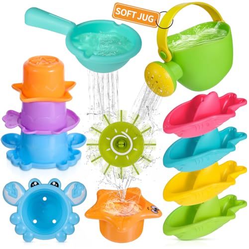 Baby Bath Toys 10PCS Mould Free Water Play Set – Watering Can, Boats, Cups & Water Wheel (Ages 1–4 Years)