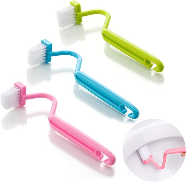 Curved Toilet Rim Cleaning Brush Set, V-Shape Corner & Under-Rim Cleaner, 3-Piece