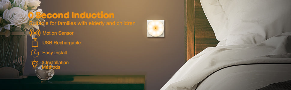 Motion Sensor LED Wall Lights, Rechargeable Wireless Indoor Night Lights, 6000K, 3-Pack