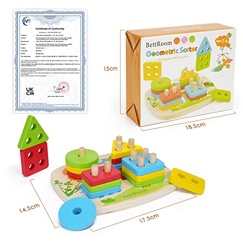 Montessori Wooden Stacking Shape Sorter – Toddler Learning Toy for 1–3 Year Olds