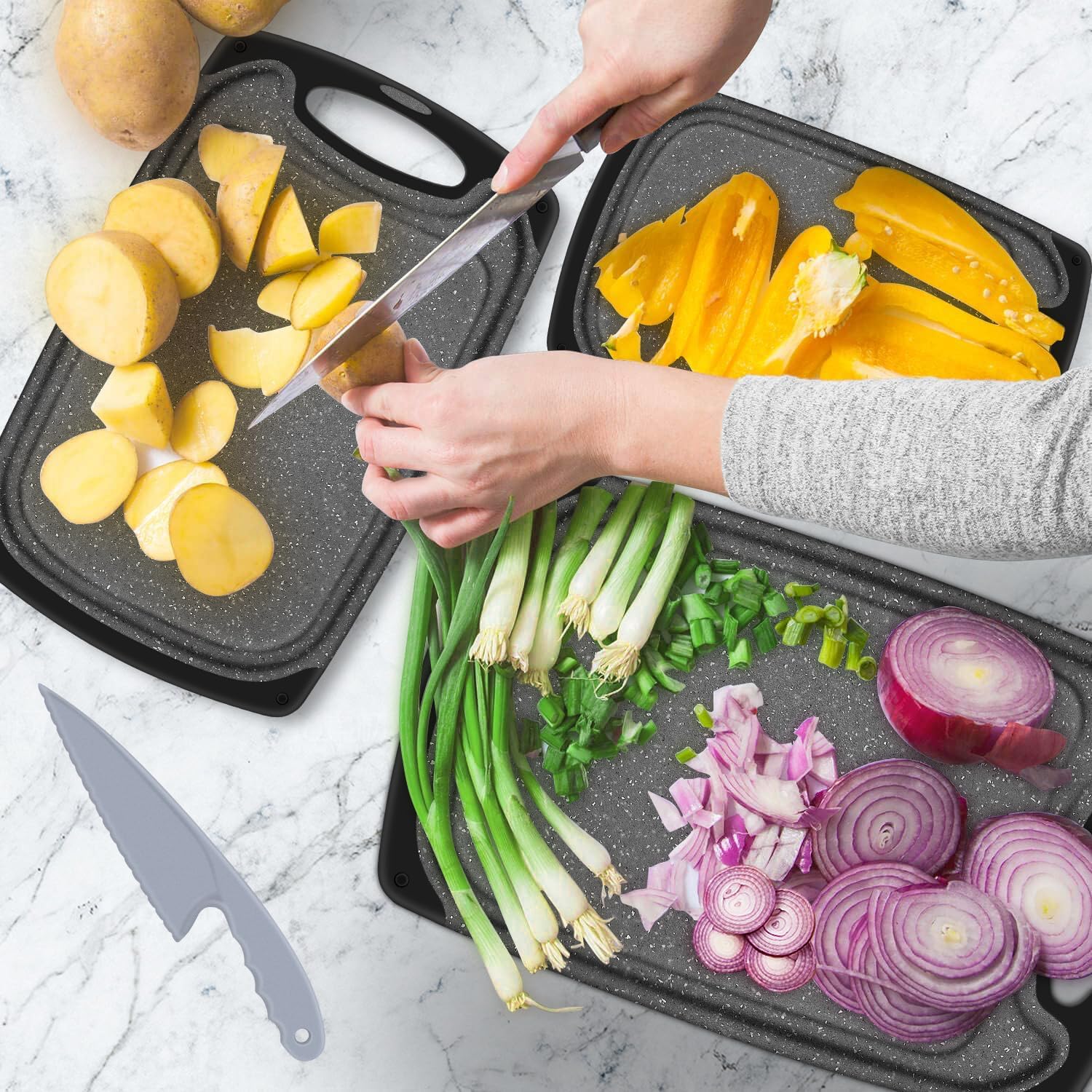 3-Piece Black Cutting Board Set – Dishwasher Safe Chopping Boards for Kitchen Food Prep