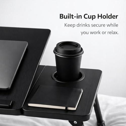 Foldable Laptop Bed Table with Cup Holder – Portable Laptop Desk for Bed, Sofa & Floor Use