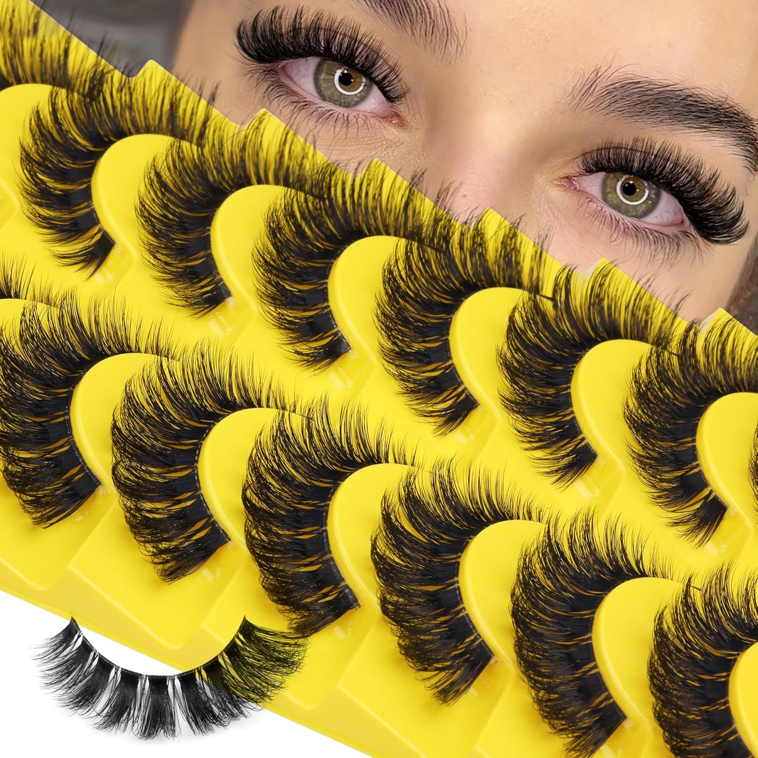 Cat Eye False Eyelashes D Curl Russian Strip Lashes, Fluffy Faux Mink Lashes, 17mm, 8 Pairs