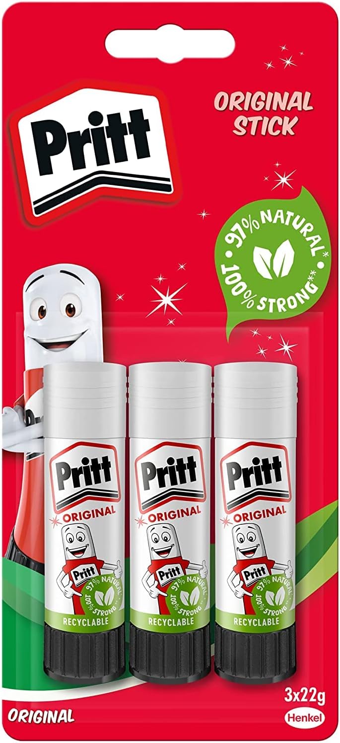 Glue Stick Craft Adhesive, Safe & Child-Friendly School and Office Glue, 22 g, 3-Pack