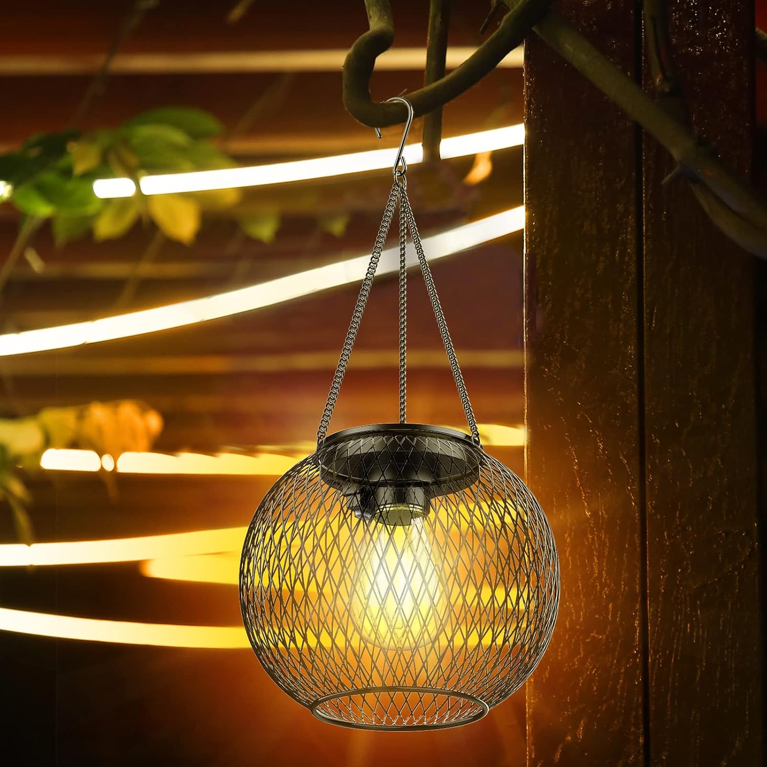 Solar Lantern Outdoor Garden Lights, Warm White Hanging Metal Lanterns, Waterproof, 2-Pack