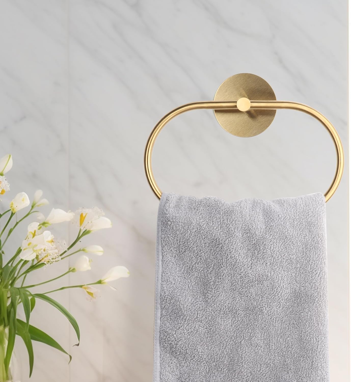 Stainless Steel Towel Holder – Self Stick Wall Mounted Towel Ring for Bath & Kitchen Use