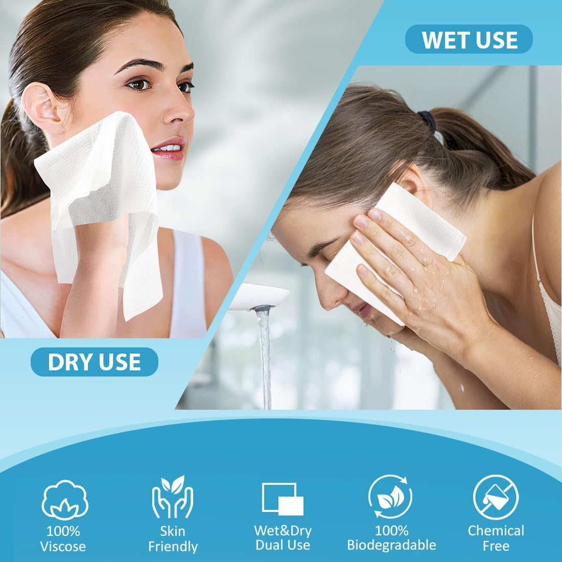 Disposable Face Towels – Biodegradable Makeup Remover & Cleansing Cloths, 20 × 20 cm, 50 Count