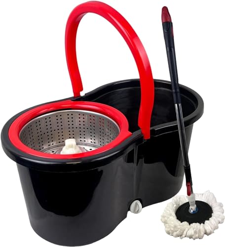 Microfibre Spin Mop and Bucket – Adjustable Handle Floor Cleaning Set with Spin Dry System