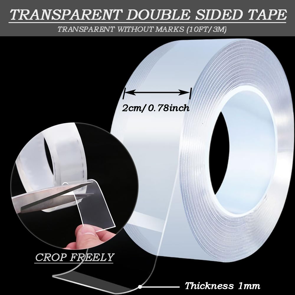 Double Sided Tape Heavy Duty – Reusable Nano Mounting Tape 1mm x 20mm, 3m