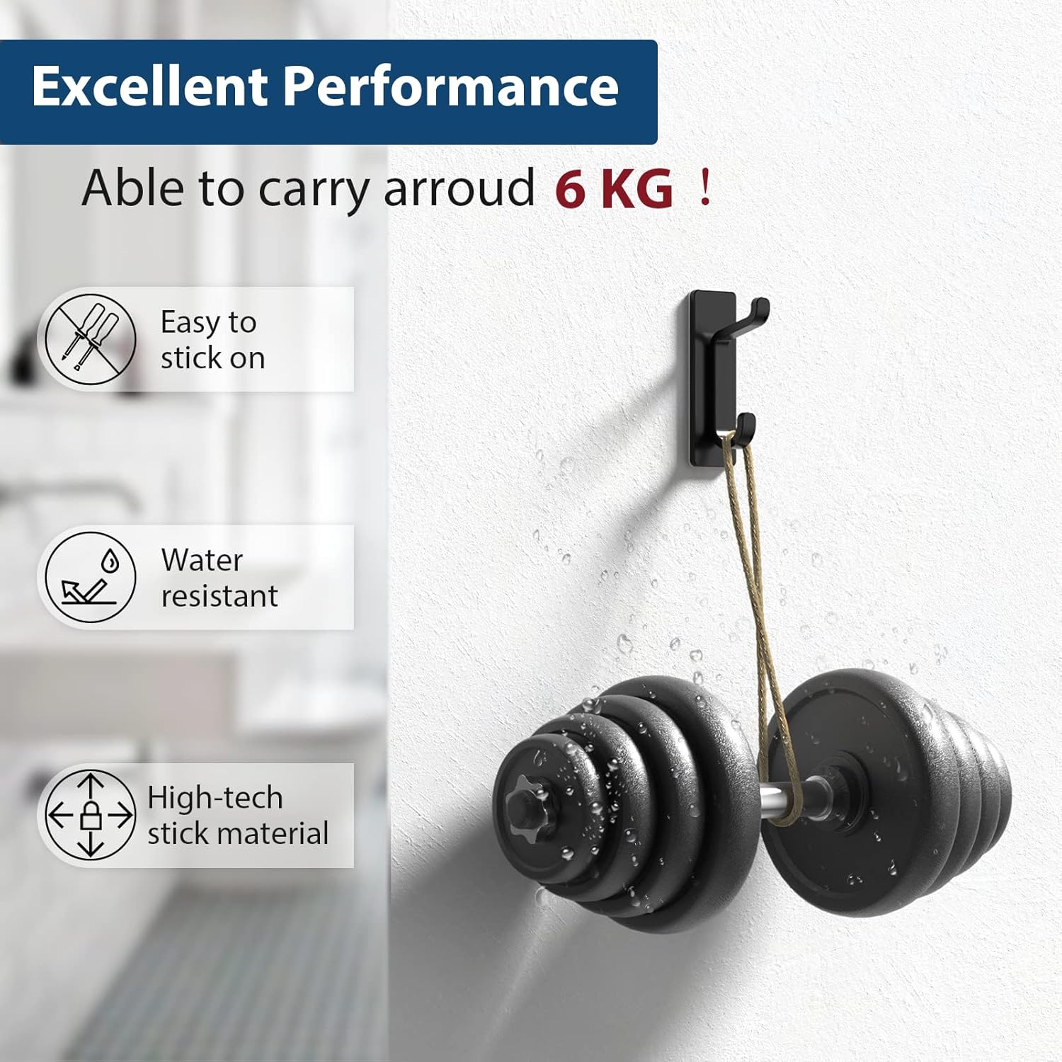Peel and Stick Hanging Hooks – Heavy Duty 6KG Wall Hooks for Hats, Bags, Towels & Coats (4 Pack)