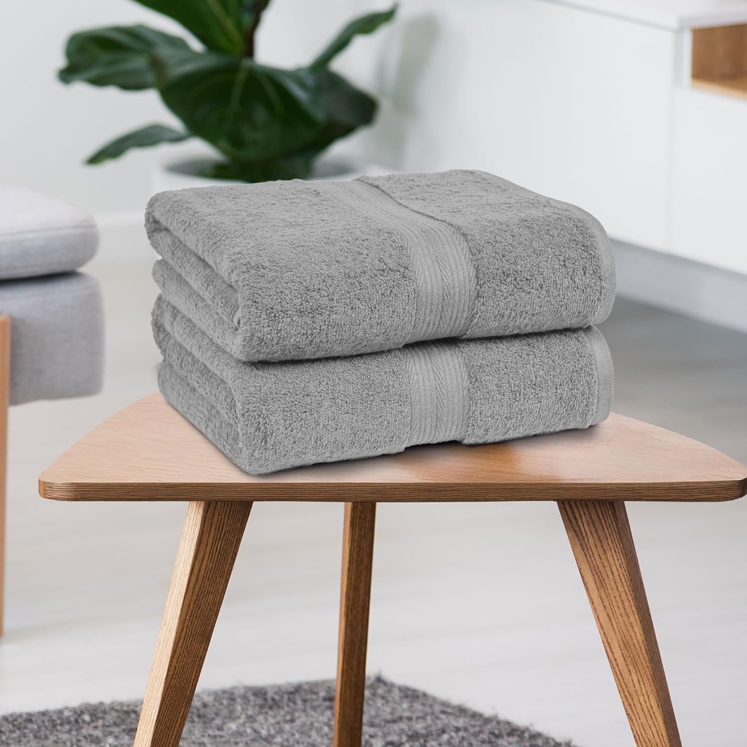 Grey Cotton Bath Towels Pack of 2 – Ultra Soft & Quick Absorbent Bathroom Essentials