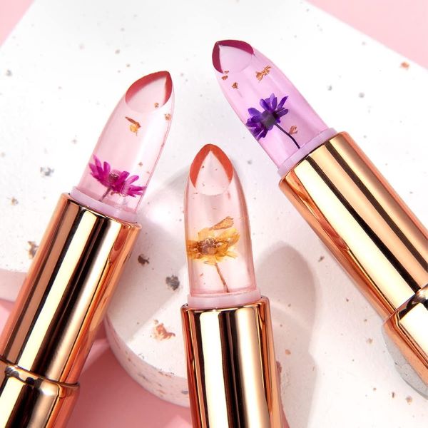 Crystal Jelly Flower Lipstick Set – 3 Pack Temperature-Changing Moisturizing Lip Balm