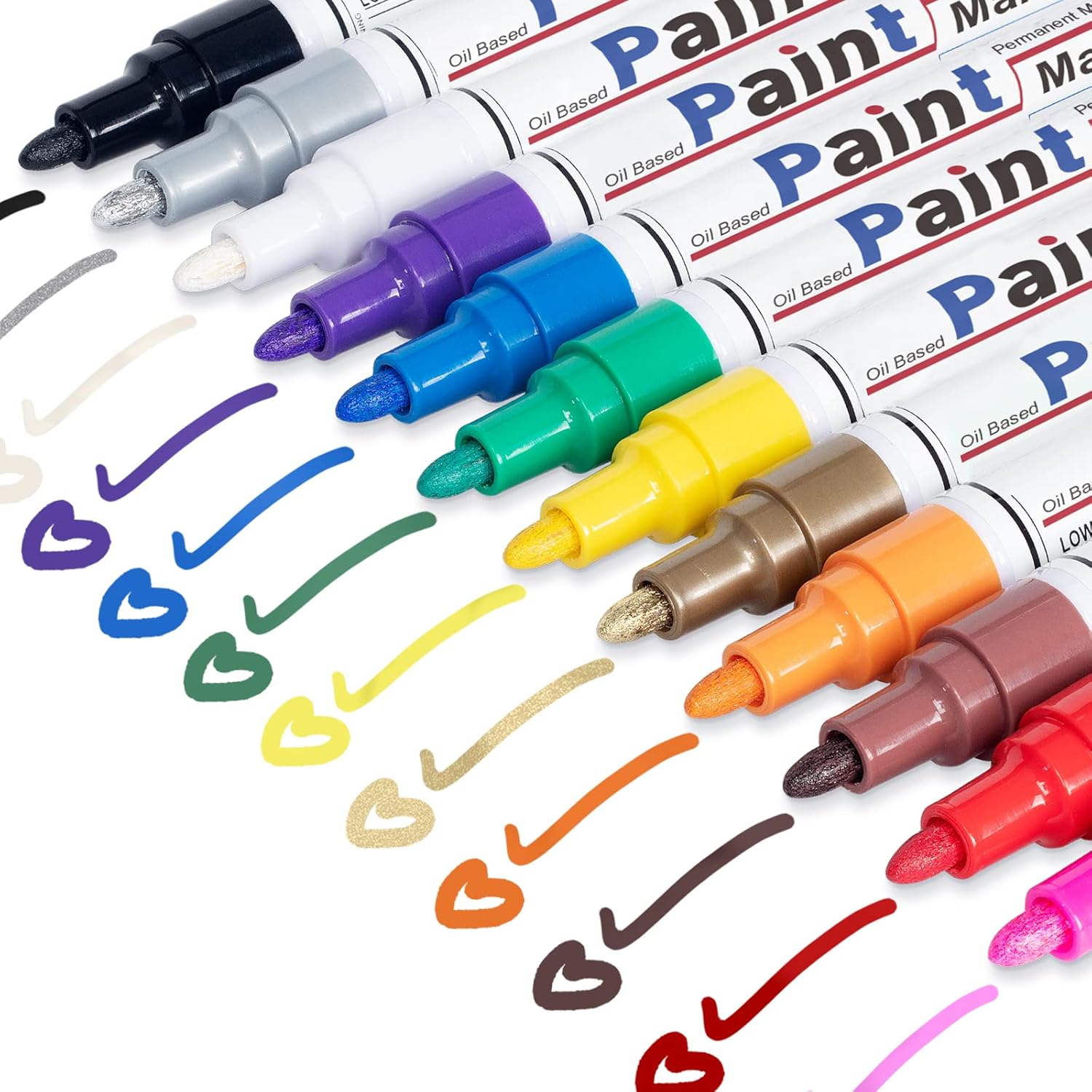 Oil-Based Waterproof Paint Pens Set – 12 Permanent Quick-Dry Paint Markers for Crafts & DIY