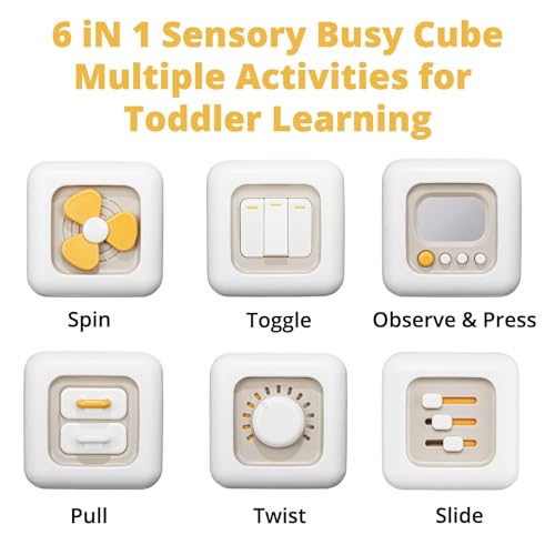Sensory Activity Cube for Toddlers 6-in-1 Travel Toy for Fine Motor Skill Development