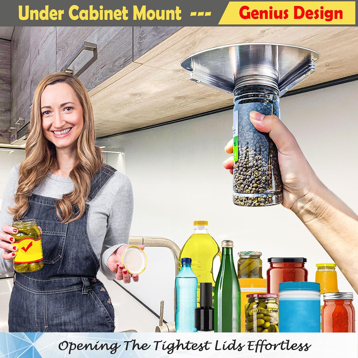 Stainless Steel Jar Opener for Seniors – Under Cabinet Easy-Grip Lid Opener for Weak Hands