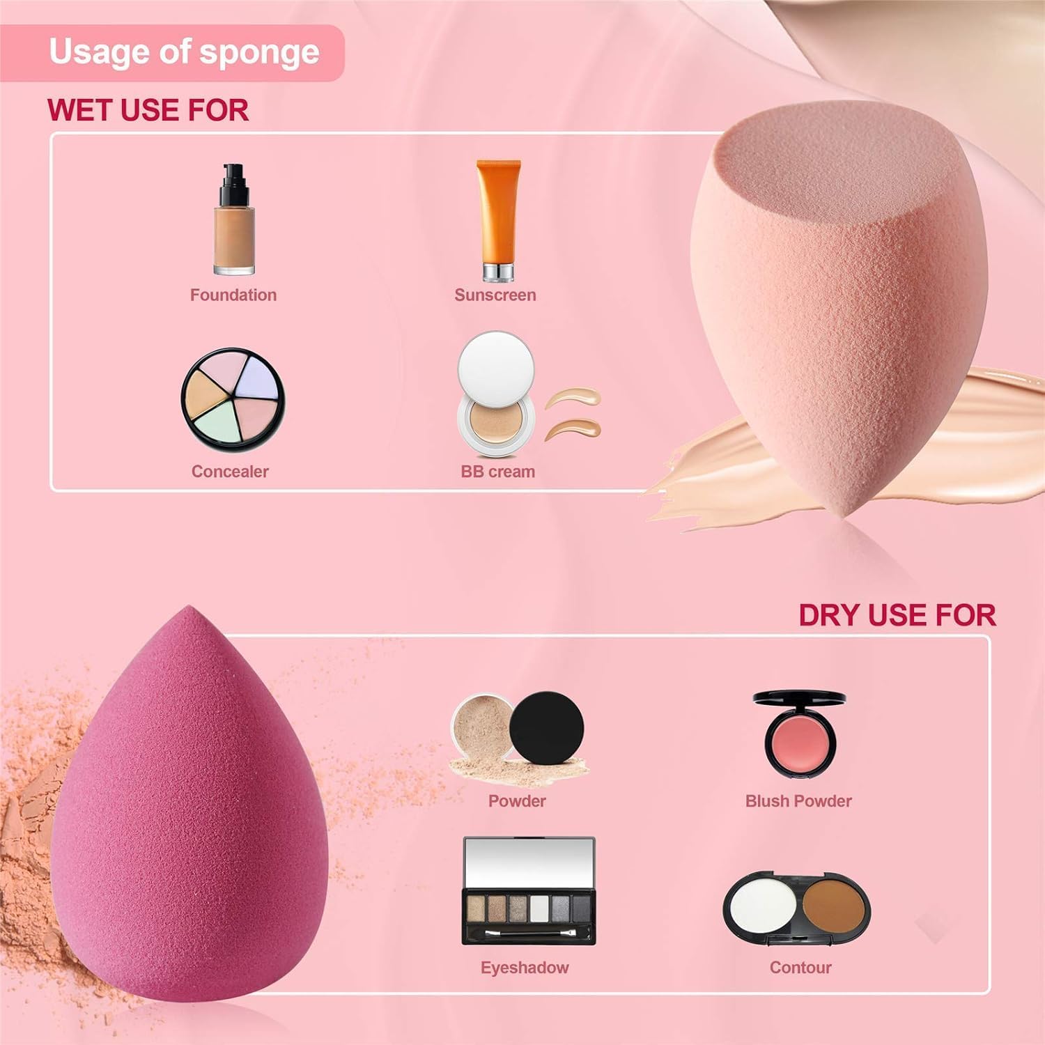 4 Pack Beauty Blender Makeup Sponges Set for Foundation, Concealer & Sunscreen – Soft Latex-Free Makeup Applicators
