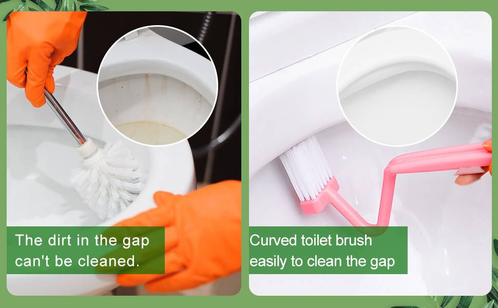 Curved Toilet Rim Cleaning Brush Set, V-Shape Corner & Under-Rim Cleaner, 3-Piece