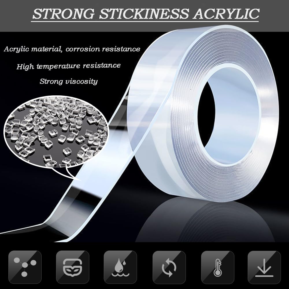 Double Sided Tape Heavy Duty – Reusable Nano Mounting Tape 1mm x 20mm, 3m