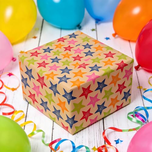 Birthday Wrapping Paper Set of 6 – Recycled Kraft Gift Wrap with Tags & String