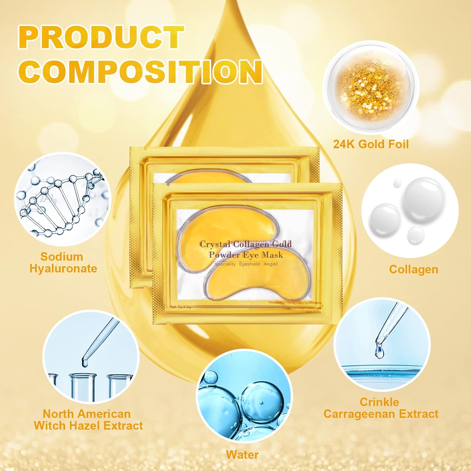 Crystal Collagen 24K Gold Under Eye Gel Pads – Anti-Aging & Hydrating Eye Mask (10 Pairs)