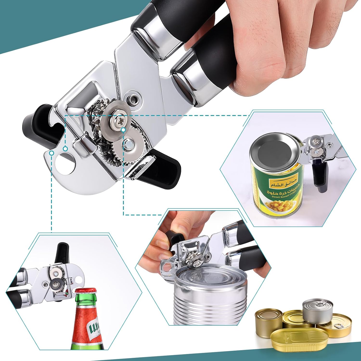 Multifunction Can Opener – Heavy Duty Handheld Tin Opener with Built-In Bottle Opener