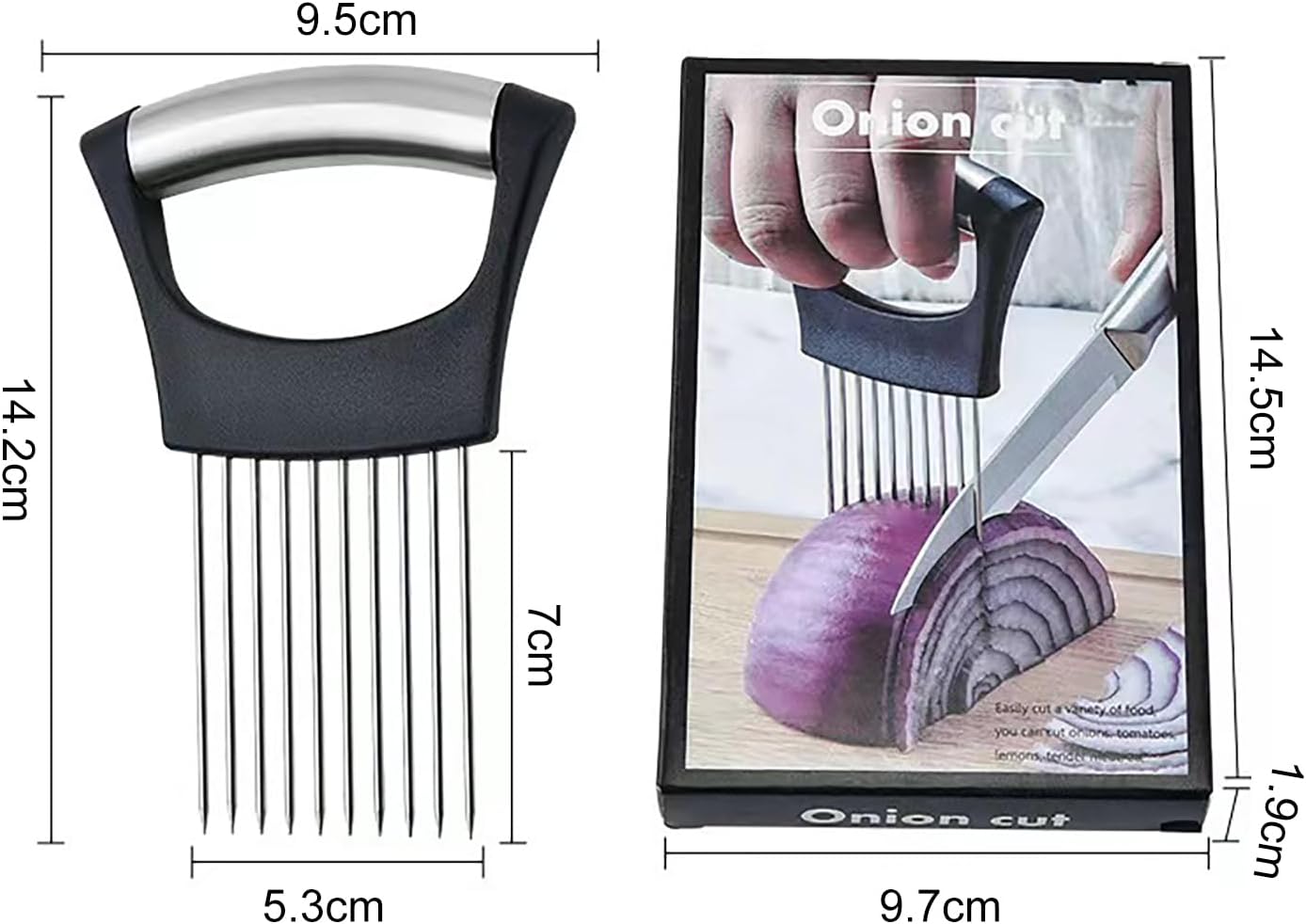 Stainless Steel Onion Holder & Slicer, Food-Grade Kitchen Hand Tool, 14.2 cm