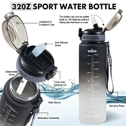 Portable 1L Drinking Bottle – Reusable Sports Water Bottle with Time Markings & Straw Lid