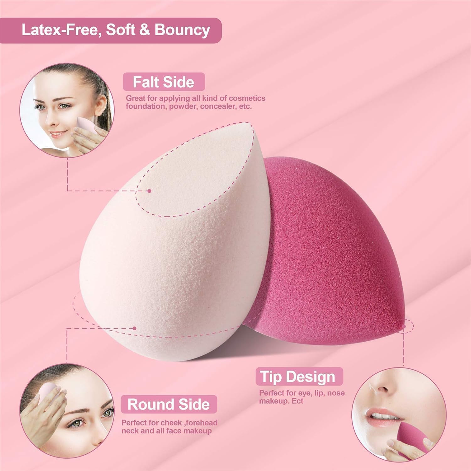 4 Pack Beauty Blender Makeup Sponges Set for Foundation, Concealer & Sunscreen – Soft Latex-Free Makeup Applicators