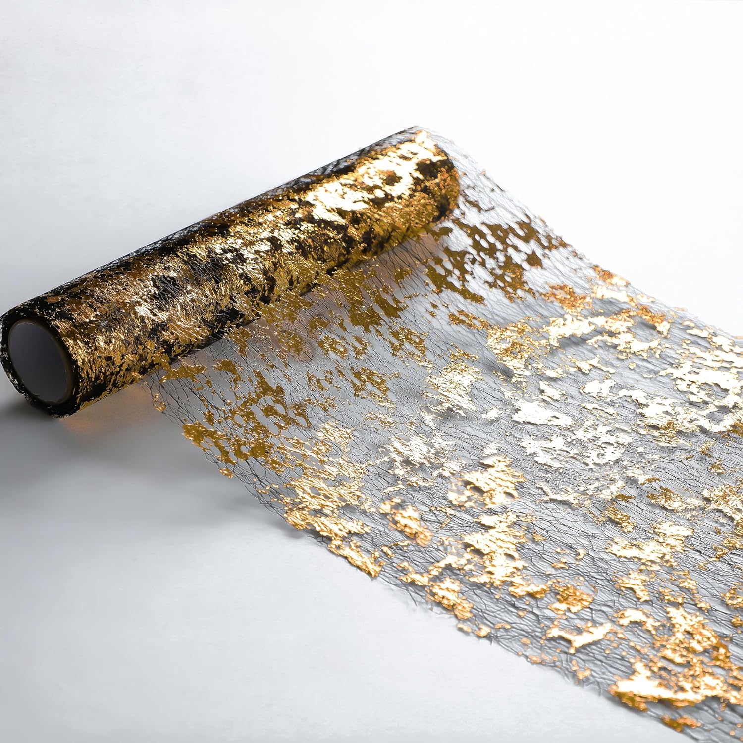 Gold Sequin Table Runner Set – Metallic Foil Mesh Decoration, 11