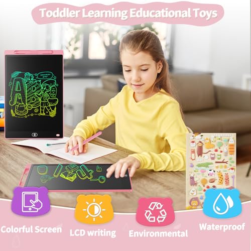 2 Pack 12-Inch LCD Drawing Tablets – Colorful Erasable Writing Boards for Kids, Blue & Pink