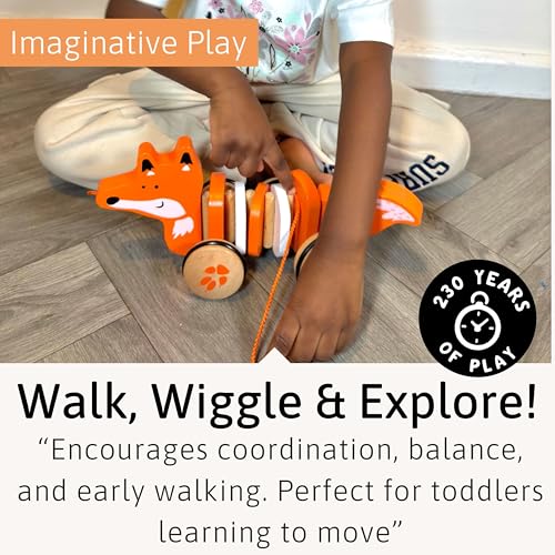 Wooden Pull Along Toy Felix the Fox – Sustainable Toddler Walking Toy (18 Months+)