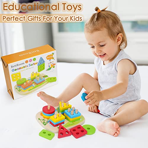 Montessori Wooden Stacking Shape Sorter – Toddler Learning Toy for 1–3 Year Olds