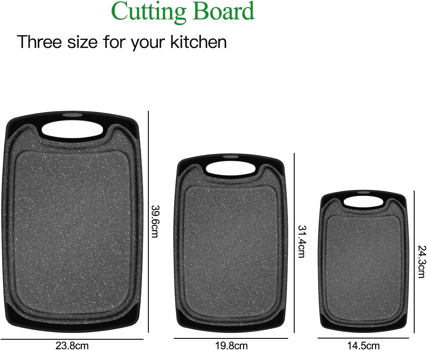 3-Piece Black Cutting Board Set – Dishwasher Safe Chopping Boards for Kitchen Food Prep